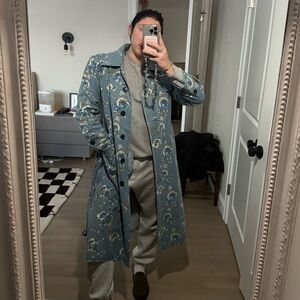 Avec Les Filles Floral Denim Trench Coat